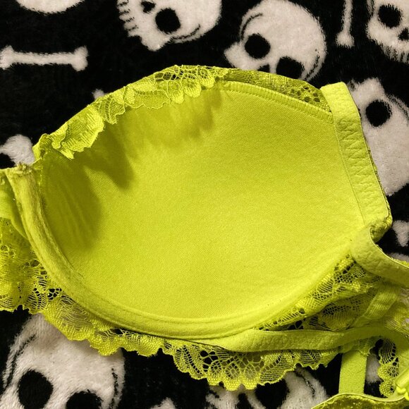 LA SENZA 32DD Chartreuse lace underwire molded cup bra unpadded acid green 32E - Picture 13 of 14